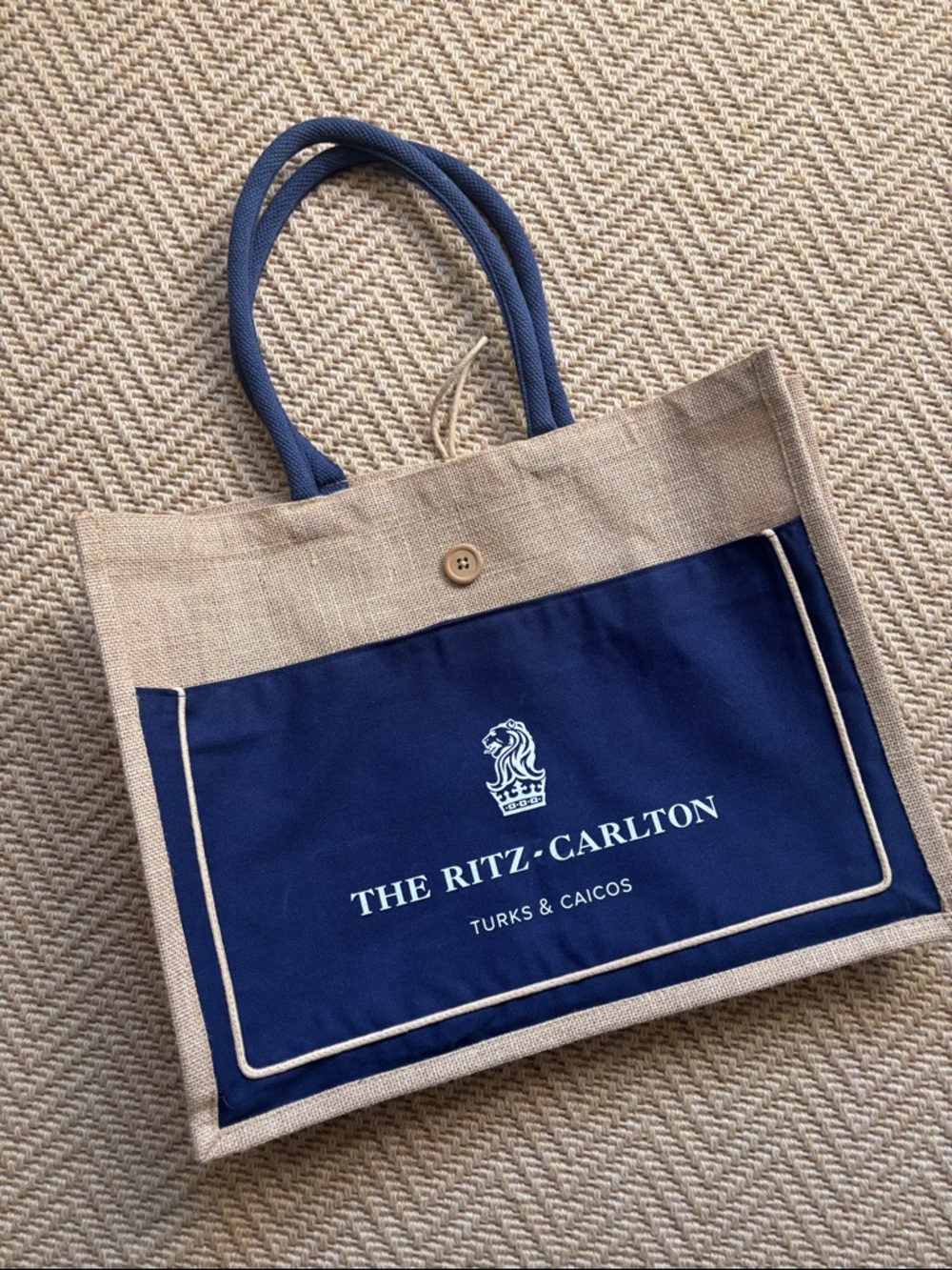 Ritz Carlton Turks & Caicos Navy and Natural Tote Bag